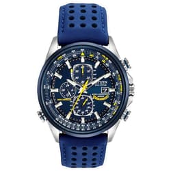 Citizen Men's Eco-Drive Sport Luxury World Chronograph Atomic Time Keeping Watch in Stainless Steel with Blue Polyurethane strap, Blue Dial (Model: AT8020-03L)