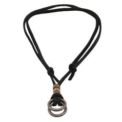 LoveAloe Double Ring Pendant Adjustable Leather Cord Necklace Chain For Mens Womens Daily Party Jewelry