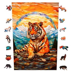 MAKUARI Wooden Jigsaw Puzzle for Adults, Grand Bengal Tiger 200 Pcs, 5mm, Medium Size (7,9 in by 11 in), Gift, Unique Shape Best Gift for Adults Kids, Family Game, Animal Shape, American Landscape