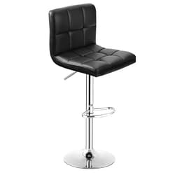 COSTWAY Bar Stool, Modern Swivel Adjustable Height PU Leather Barstools with Back, Square Armless Counter Height Bar Chair for Kitchen Island Dining Living Bistro Pub Counter, Black