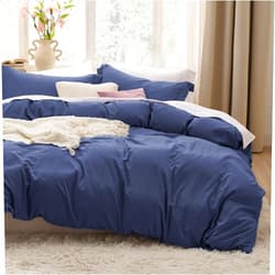 Bedsure Navy Blue Duvet Cover King Size - 3 Pieces Prewashed Cotton-Like Polyester Soft Bedding Set, Includes 1 Duvet Cover 104x90 Inches with Zipper Closure & 2 Pillow Shams, Comforter Not Included