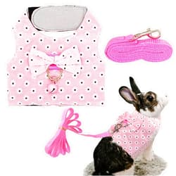 Falltail Adjustable Bunny Harness Leash Rabbit Leash Harness with Bell,Bunnie Vest Harness for Rabbit Ferret Small Pets Walking,Pink