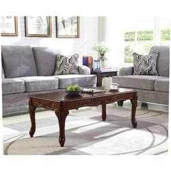 Roundhill Furniture Traditional Ornate Detailing Wood Coffee Table, Dark Cherry