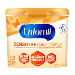 Enfamil NeuroPro Sensitive Enfamil Sensitive Baby Formula with DHA, Iron & Prebiotics to help support Brain & Immune Support. Lactose Sensitivity Infant Formula Inspired by Breast Milk, Non-GMO, Powder Can, 19.5 Oz