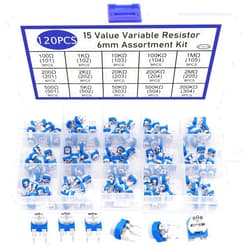 TWTADE 6mm Variable Resistor Potentiometer Assortment Kit 15 Values 100 ohm-2M ohm in Plastic Box DWJ-150P