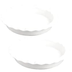 Foraineam Oven Safe Porcelain Pie Pan for Baking, 9 Inches Round Pie Plate Baking Dish for Apple Pie Pumpkin Pie, Set of 2