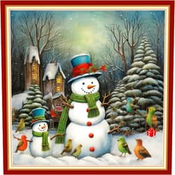 Disxvivy Cross Stitch Stamped Full Embroidery Kits DIY 11CT Cotton Thread Printed DIY Needlepoint Kits Craft Needlework Set Cross-Stitch Stamped Sets-Snowman Snowy Scenery 18x18 inch