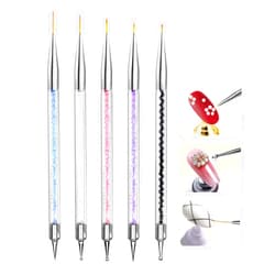 BlingKingdom 5pcs Thin Nail Art Liner Brushes French Tip Brush Manicure Drill Drawing Nail Brush Pen Double Ended Dotting Tools Set Nail Dotting Pull Line Painting Drawing Pen For DIY Nail Art Designs