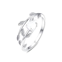 PRAYMOS 925 Sterling Silver Leaf Ring White Opal Moonstone Rings Adjustable Open Ring for Women with Jewelry Box Size 7-9