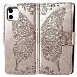 CaseHQ Wallet [Butterfly & Flower Embossed] [Wrist Straps] Case Compatible with iPhone 11 PRO 5.8 inch Phone Wallet Case,Dual Magnetic Closure PU Leather Flip Cover with Card Slots Stand -Silver