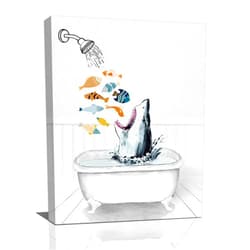 UIAMT Shark Bathroom Wall Art Ocean Shark Pictures Wall Decor Fish Shark Bathtub Canvas Painting Home Decoration Artwork for Bathroom Signs Framed Ready To Hang Framed 12