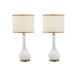 HOUSHTEC, LLC DBA DISTINOW Urban Designs 7730204 Avalon Glass Tear Drop Jar Table Lamp, Gold & White - Set of 2