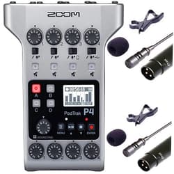 Teds Electronics Zoom PodTrak P4 Portable Multitrack Podcast Recorder with 2x Vidpro Professional Wired XLR Lavalier Microphone XM-L2 for Pro Audio Equipment with XLR Input