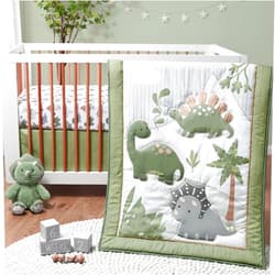 The Peanutshell 3 Piece Baby Crib Bedding Set for Boys - Newborn, Infant & Toddler Nursery Bed Set Decor with Fitted Crib Sheet, Dust Ruffle, Crib Comforter - Dinosaur Dreams