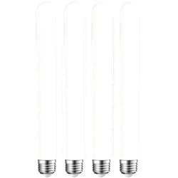 Leools T10 LED Light Bulb 11.8inch E26 Base Matt Opal Porcelain Warm White 2700K Dimmable Edison 6W Led Tubular Bulb,500LM,60 Watt Equivalent,Outside Frosted Glass,for Cabinet Display Cabinet etc,4 Pack.