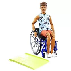 Barbie ​Ken Doll with Wheelchair & Ramp, Kids Toys, Barbie Fashionistas, Brunette with Beachy Tee and Orange Shorts, Clothes and Accessories​​