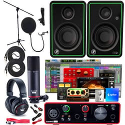 Focusrite Scarlett Solo Studio 3rd Gen USB Audio Interface and Recording Bundle with Monitors (Pair), Microphone Stand, 8mm TS Cable (2-Pack), and Pop Filter (5 Items)