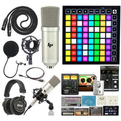 Novation Launchpad Mini MK3 64 RGB Pad Midi Grid Controller For Ableton Live with Creative Music Software Kit and Professional Studio Recording Condenser Microphone and Kit