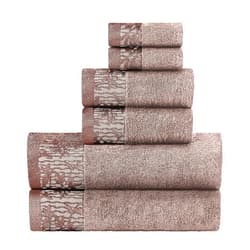 Superior 6 Piece Cotton Towel Set, Floral Jacquard Dobby Border, Quick Dry, Decorative Bathroom, Shower, Bath, Includes 2 Body, 2 Hand, 2 Face Towels/Washcloths, Wisteria Collection, Frappe Brown