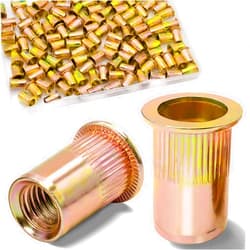 Vifmy 1/4 Rivet Nut, 115Pcs Carbon Steel Zinc Rivet Nuts 1/4-20, 1/4 20 Threaded Insert Rivnut, 1/4 UNC Rivets Nutsert, Flat Head 1/4 x 20 RIV Nuts