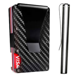 Lywencom Carbon Fiber Wallet,RFID blocking anti-theft card ultra thin cash credit holder black,metal money clip lightweight high classic portable durable