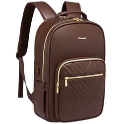 LOVEVOOK Laptop Backpack Women, Fashion Leather Backpack Purse, Large Capacity Travel Bag, Waterproof Professor Work Bagpack, Casual Camping Weekend Daypack with USB Port Fit 15.6 Inch Laptop, Coffee