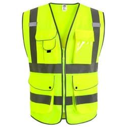 JKSafety 9 Pockets Class 2 High Visibility Zipper Front Safety Vest With Reflective Strips,Meets ANSI/ISEA Standard (XX-Large, Yellow)