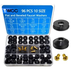ZDBB 96 pcs Flat and Beveled Faucet Washers and Brass Bibb Screws Assortment for Use with Assorted Quick-Opening Style Faucets Stem Worn Out Washer Replacements Black