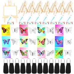 Motipuns 12 Set Pre Drawn Canvas for Painting with Easels Sip and Paint Kit Drawn Paint Kit with Printed Canvas Paints Brushes Palette Bag Apron for Adults(Butterfly Flower)