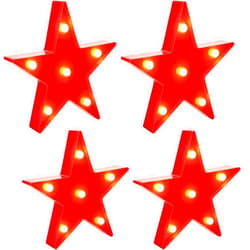 Jutom 4 Pieces Star Night Lights LED Plastic Star Shaped Sign Lighted Marquee Desk Lamp for Gift Red
