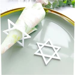 NUO RUI Star of David Pack of 12 Acrylic Napkin Ring Holder, Jewish Passover Hannukah New Year Decor (Mirror Silver)