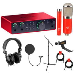 Kellards Focusrite Scarlett 2i2 USB-C Audio Interface (4th Gen) with MXL 550/551 Mic Ensemble (Red), Headphones, Pop Filter, Headphone Holder, Mic Stand & 2x XLR Cable Bundle