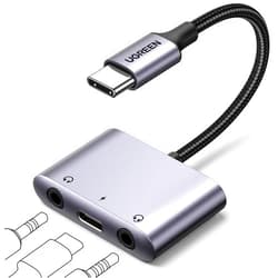 UGREEN USB C to 3.5mm Audio Adapter 3 in 1 Charger and Headphone Splitter USB C to Aux Dual Headphone Jack with PD 60W Fast Charge Cable for iPhone 16/15 Pro Max, Galaxy S25/24 Ultra, Pixel 9, iPad