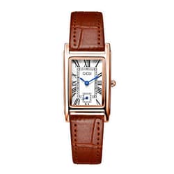 FANMIS Womens Watches Rose Gold Case Roman Numeral Luxury Wristwatch Square Brown Leather Strap Watch