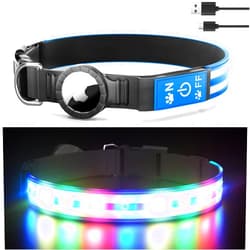 TOPOTO Dog Collars with AirTag Holder Airtag Dog Collar Rechargeable LED Light Dog Collar for Night Walk Adjustable Cool Pet Collar for Medium Dogs Outdoor Waterproof