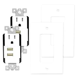 TOPGREENER Top Greener TU11548A-W-2PCS 4.8A-24W Dual Port USB Charger Outlet Ultra-High-Speed/15A TR Receptacle, Free Wall Plates, for iPhone X/XS/XR, Samsung Note9/S9, White (Pack of 2)