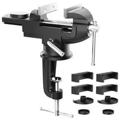Housolution Universal Table Vise 3 Inch, 360°Swivel Base Bench Clamp Home Vise Clamp-On Vise Repair Tool Portable Work Bench Vise for Woodworking, Cutting Conduit, Drilling, Metalworking - Black