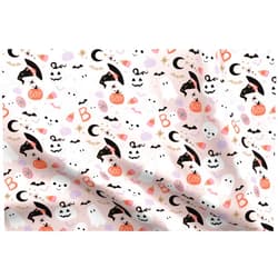 Spoonflower Fabric - Spooky Cute Halloween Blush Pink Stars Skull Fall Ghost Pumpkin Printed on Petal Signature Cotton Fabric Fat Quarter - Sewing Quilting Apparel Crafts Decor