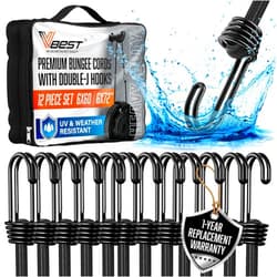 Vbest Extra Long Bungee Cords with Hooks - Large Bungie Cords Heavy Duty Outdoor - 12pk Black Bungee Cords Set 6x60, 6x72 - Elastic Bungi Straps, Bungy Cords, Rubber Bunjee Chords, Tarp Bungees