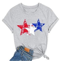 Ovazly Women American Flag Shirts USA Flag Stars Stripes Graphic Blouse Patriotic Shirt 4th of July T Shirt Summer Tops Tee