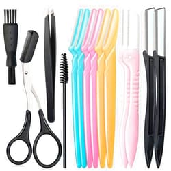 Spaidoon 14 in 1 Eyebrow Razor Kit, Professional Dermaplane Face Razor for Women, Eyebrow Trimmer for Hair & Peach Fuzz Remover, Face Shavers for Women with Tweezers/Scissors/Clipper/Spoolie Brush