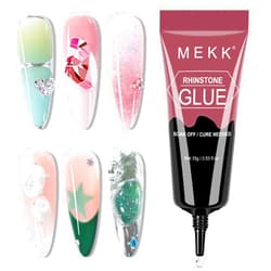 MEKK Rhinestone Glue for Nails,15g Super Strong No Wipe Nail Charm Glue,Crystals,Beads,Charms,Diamonds & Gems,Cure Needed 3D Gel for Nail Art