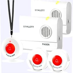 SYNLETT Caregiver Pager Wireless Nurse Call Button for Elderly Monitoring SOS Alert System Portable Alarm Call Bell for Home Care Seniors Patients Emergency 3 Call Buttons 2 Pagers