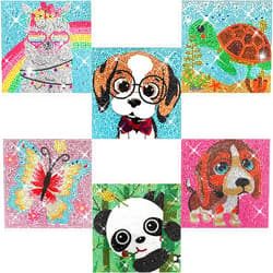 KINPLUB 6 Pack Diamond Art Kits for Kids Beginners, DIY Full Drill Animal 5D Diamond Painting Kits for Kids Ages 6-8-10-12, Gem Art by Number Dots Kits for Boys & Girls for Birthday Gifts(6x6 Inch)