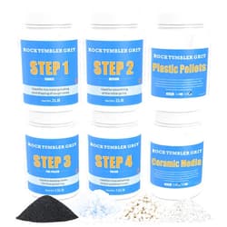 KomeStone Rock Tumbler Grit and Polish Refill Kit - 10 Pounds. Ultimate Value Pack with Ceramic & Plastic Pellets, Polish Up to 70 lbs. of Rocks, 4-Step Tumbling Media Kit, Compatible with All Rock Tumblers