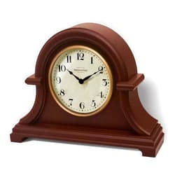 Presentime & Co. Vintage Farmhouse Mantel Clock Series, Napoleon Desk & Shelf Clock, 13 x 10 inch, Domed Lens, Quartz Movement, Walnut Brown Finish (Home Decoration/Tabletop Decoration)