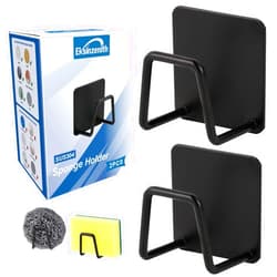 Eksinzenith 2Pcs Sponge Holder for Kitchen Sink, Strong Adhesive Sponge Holder for Sink Counter, Dish Sponge and Brush Organization Holder, Premium SUS304 Stainless Steel Rust Proof Waterproof-Black