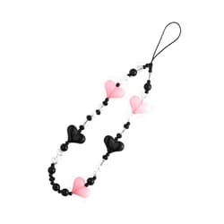 Xiyantiji Phone Charms for Women Black Pink Heart Phone Wrist Strap Beaded Phone Chain Wristlet Anti Lost Phone Strap for Phone Case Y2K Cell Phone Lanyards for Women Girls