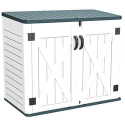 YITAHOME Outdoor Horizontal Storage Shed with X-Shaped Lockable Door, 35 Cu Ft Weather Resistant Resin Tool Shed w/o Shelf, Ideal for Bike, Trash Cans, Garden Tools, Lawn Mowers, Light Gray