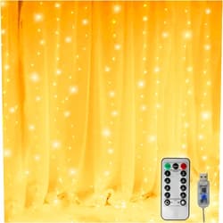 Vicila Curtain Lights 300 LED String Lights, Window Hanging Lights USB Powered 8 Lighting Modes & Timer Remote Dimmable Copper Lights for Bedroom, Home, Party, Wall Decor-9.8ft x 9.8ft(Warm White)